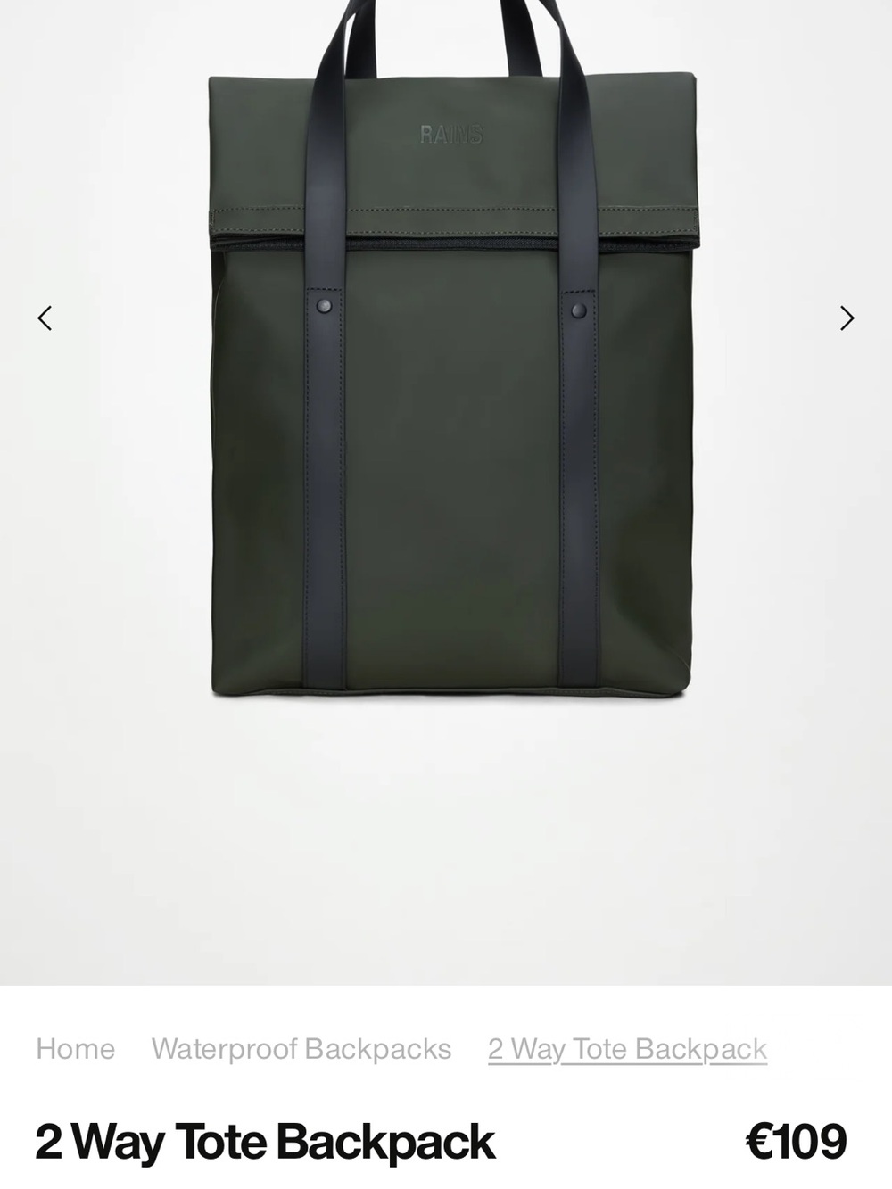 Rains 2-Way Tote Backpack - Olive
